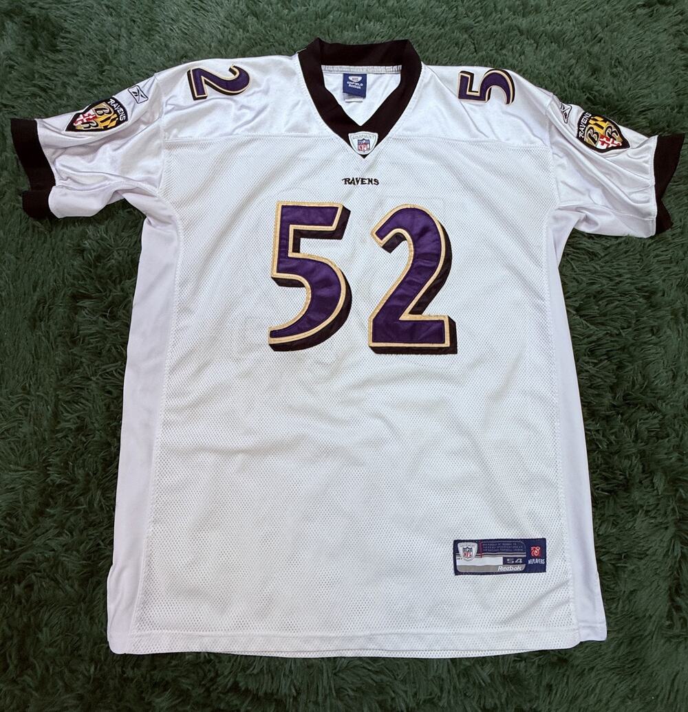 Reebok Ray Lewis 52 Baltimore Ravens NFL Football Jersey White Size 54 Onfield